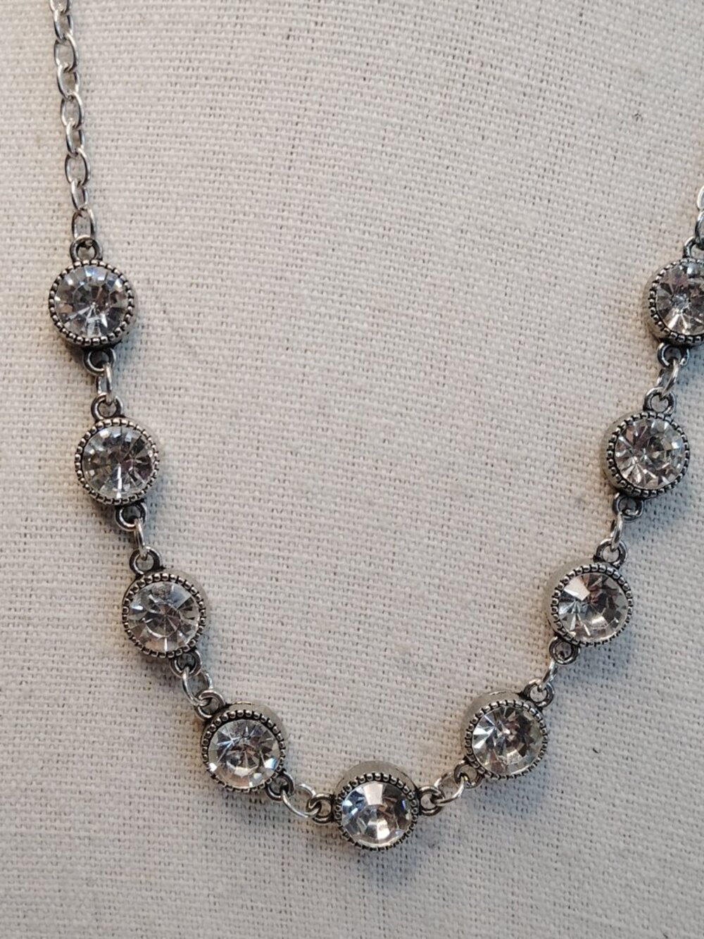 Faceted Clear Crystal Station Necklace • Silver Tone • Adjustable